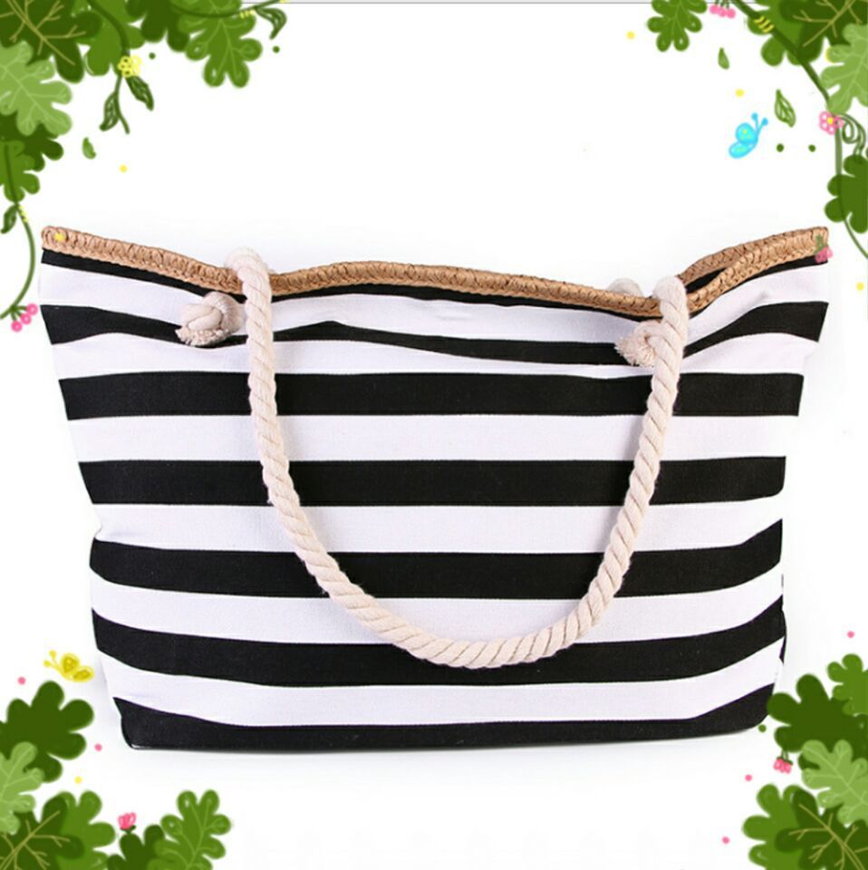 B&W Striped Beach Bag