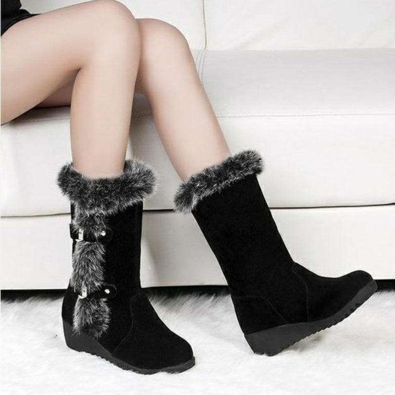 Faux Fur Suede Mid-Calf Round Toe Boots