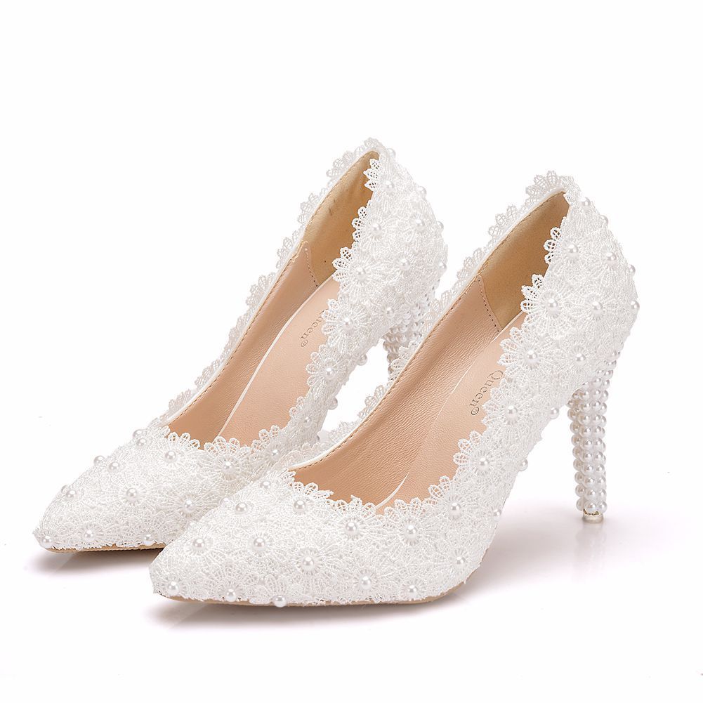 White Pearl Lace Pumps