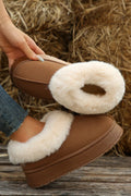 Suede Fur Trim Thick Flat Slippers Chestnut 100%Polyester+100%TPR Dear-Lover Slippers