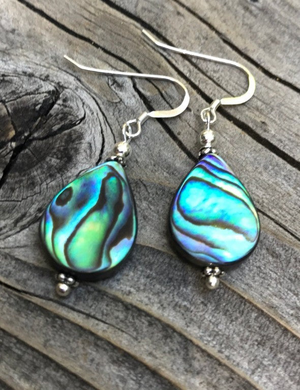 Silver Abalone Shell Water Drop Earrings