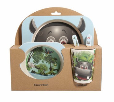 5PCS Children Bamboo Animal Dish Set