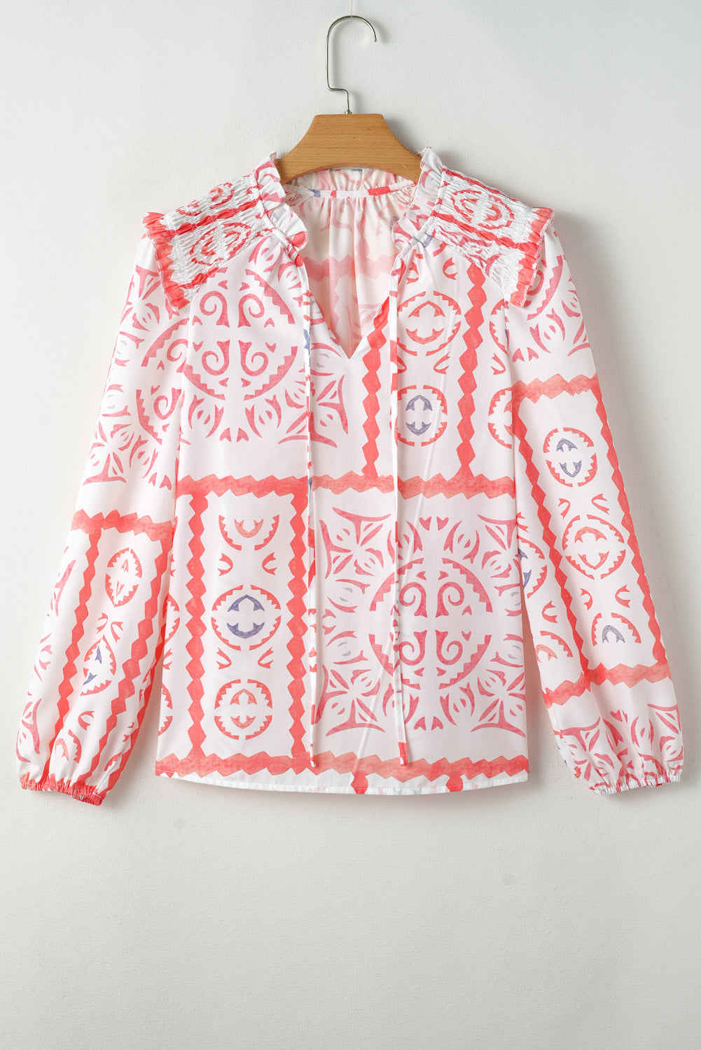 Coral Desert Flower Billowy Sleeve Blouse