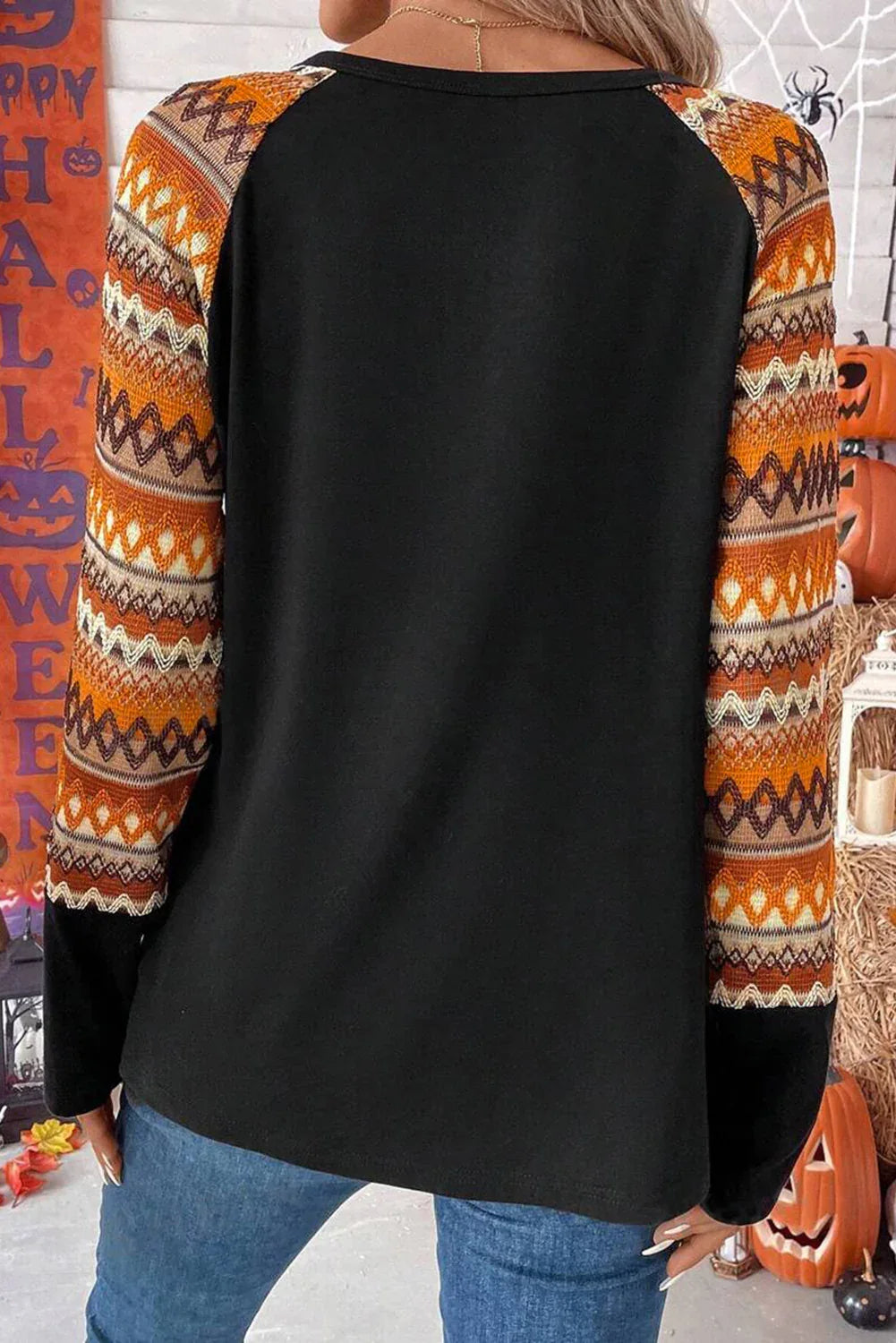 Orange Patchwork Long Sleeve Tee Bazaare Mart Tops/Long Sleeve Tops