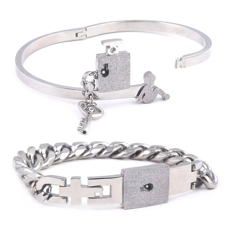 Couple's Love Lock Bracelet & Key Necklace Set