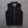 Retro Button Up Collared Round Neck Denim Vest Black Bazarre Mart Denim Vest