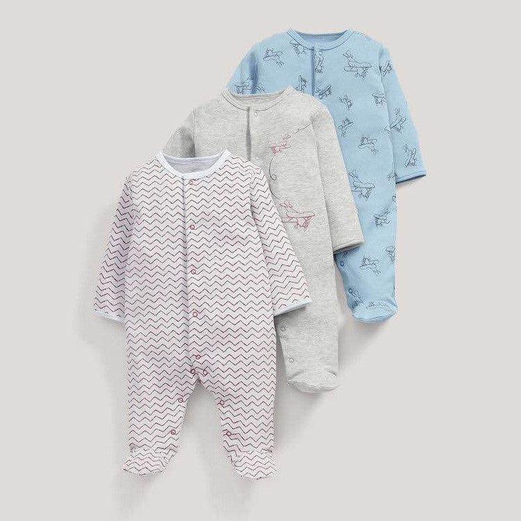 Baby Light Weight Footed PJs 3pk