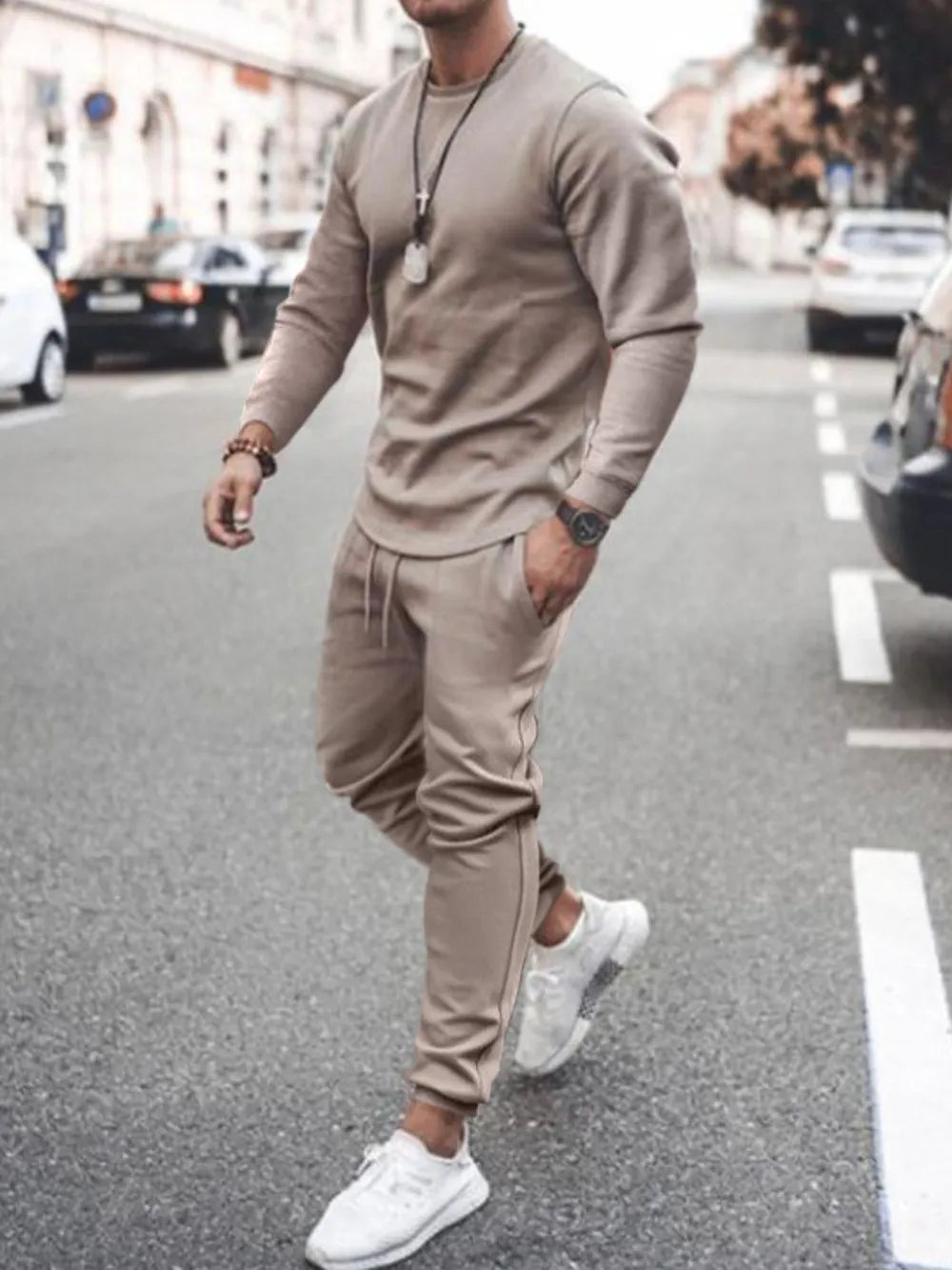 Men's Long Sleeve Top and Pants Set Mocha Bazaare Mart Casual Pants Outfit
