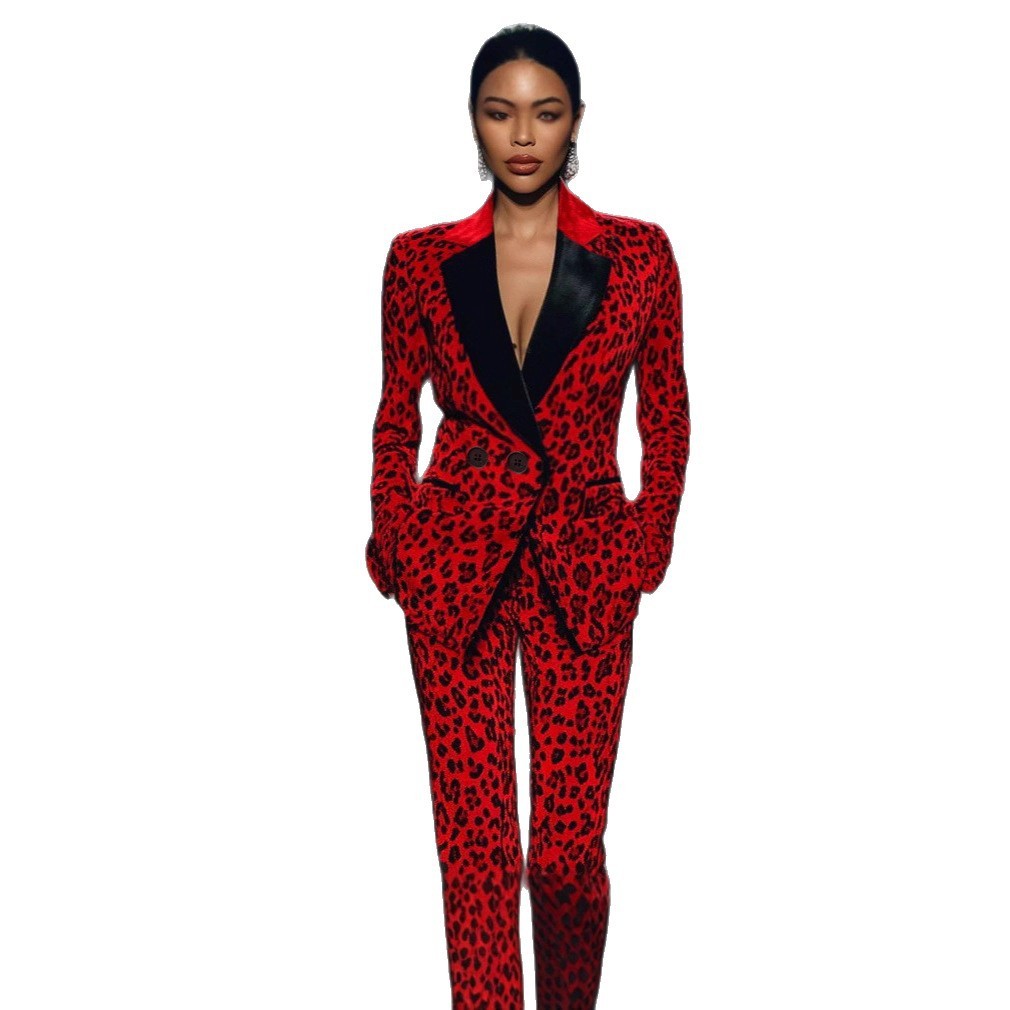 Red Leopard Pants Suit