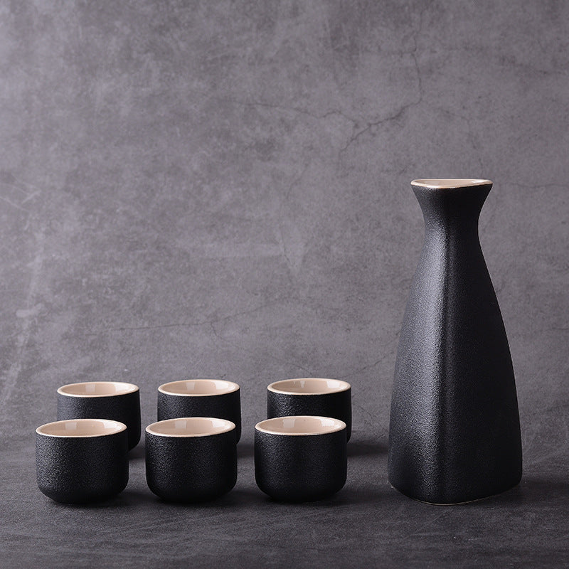Black Stone Sake set with 6 cups