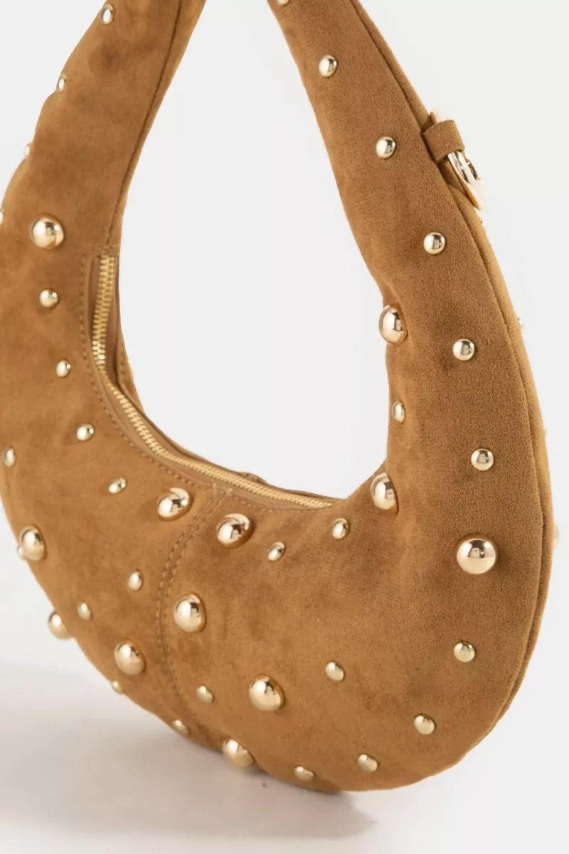 Fame Dome Studded Chrome Crescent Hand Bag Trendsi Handbag