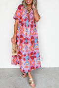 Rose Floral Tie Front Empire Waist Midi Dress Rose 100%Polyester Shewin Midi Dresses