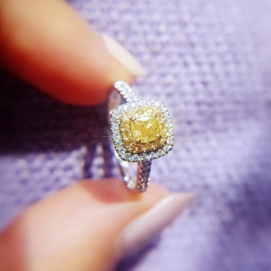 Square Zircon-Framed Faux Citrine Fashion Ring