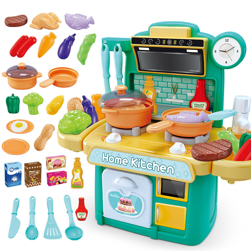 Kids Toy Kitchen with Fake Food and Pans