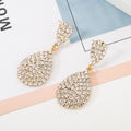 Dramatic Drop Pave’ Rhinestone Earrings Golden Bazaare Mart Pave Rhinestone Pear Drop Earrings