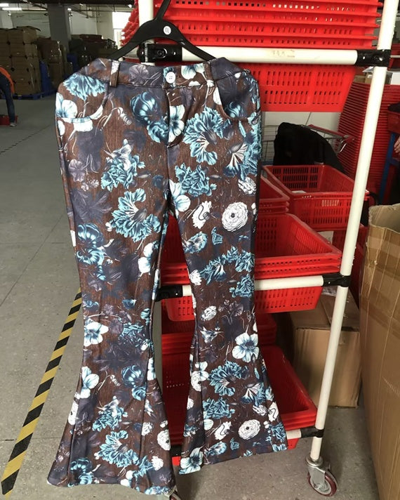 Gradient Floral Print Denim Flared Pants – High Waist Bell Bottom Jeans Blue CJ Dropshipping Floral Bell Bottoms