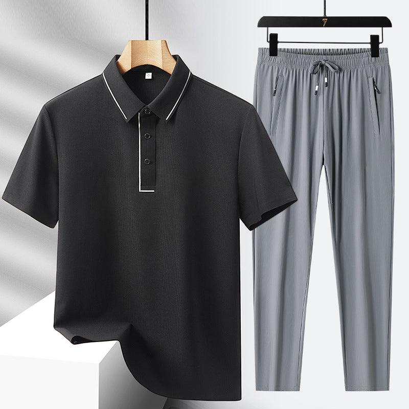 Black/Grey Seamless Polo Shirt and Pants Set