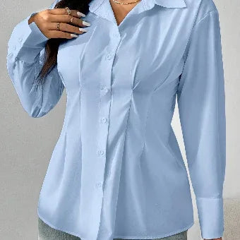 Long Sleeve Solid Color Fitted Blouse Light Blue Bazaare Mart Long Sleeve Solid Color Fitted Blouse