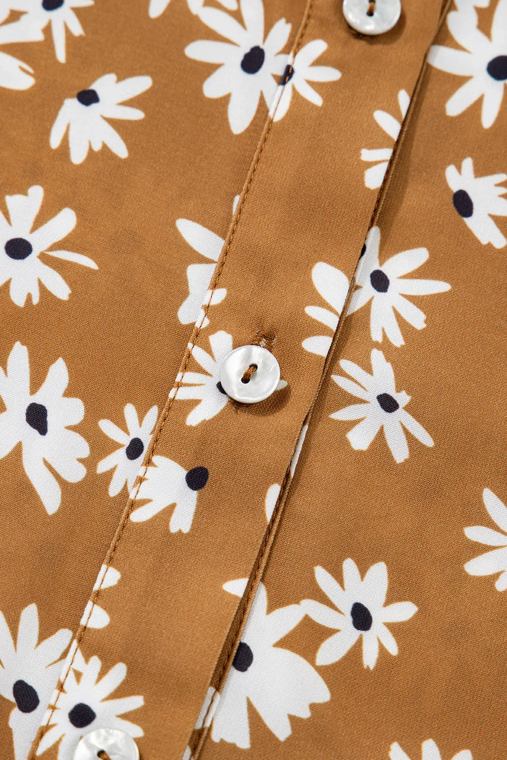 Khaki Daisy Floral Long Bishop Sleeve Dress Bazaare Mart Plus Size/Plus Size Dresses/Plus Size Mini Dresses