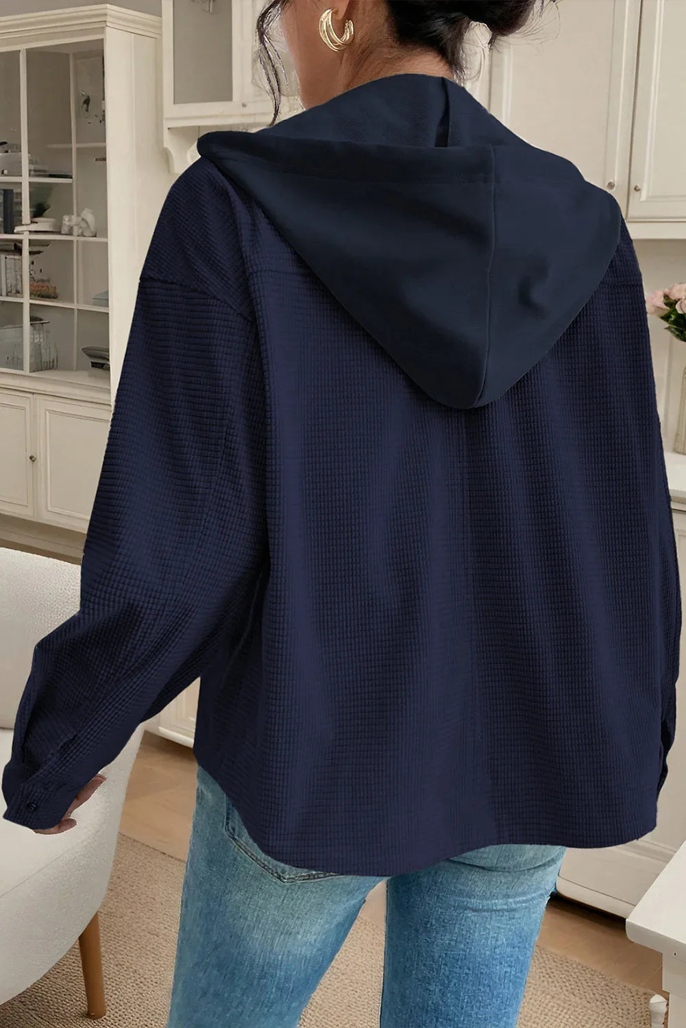 Navy Blue 2 in 1 Thermal Knit Textured Hooded Jacket