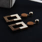 Retro Wooden Dangle Post Earrings Bazaare Mart Wood Metal Dangle Hoops
