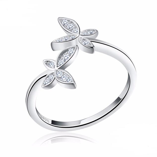 925 Silver Adjustable Pave' Zircon Butterfly RING