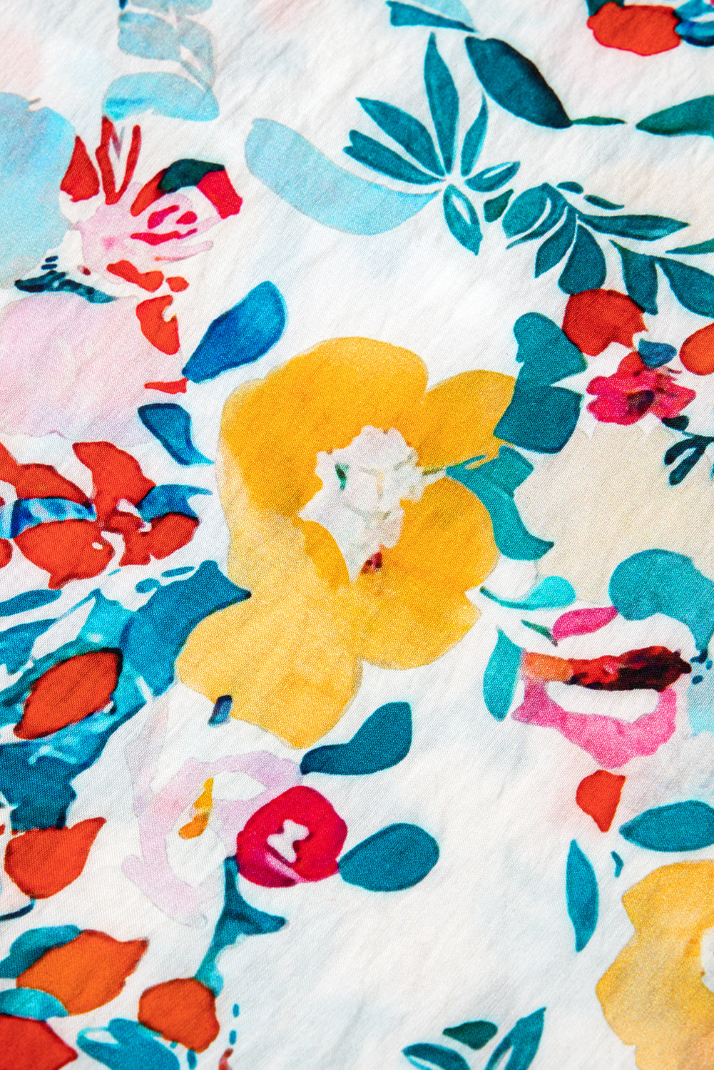 Colorful Floral Print Boho Pop of Color Neckline Blouse Shewin Blouses