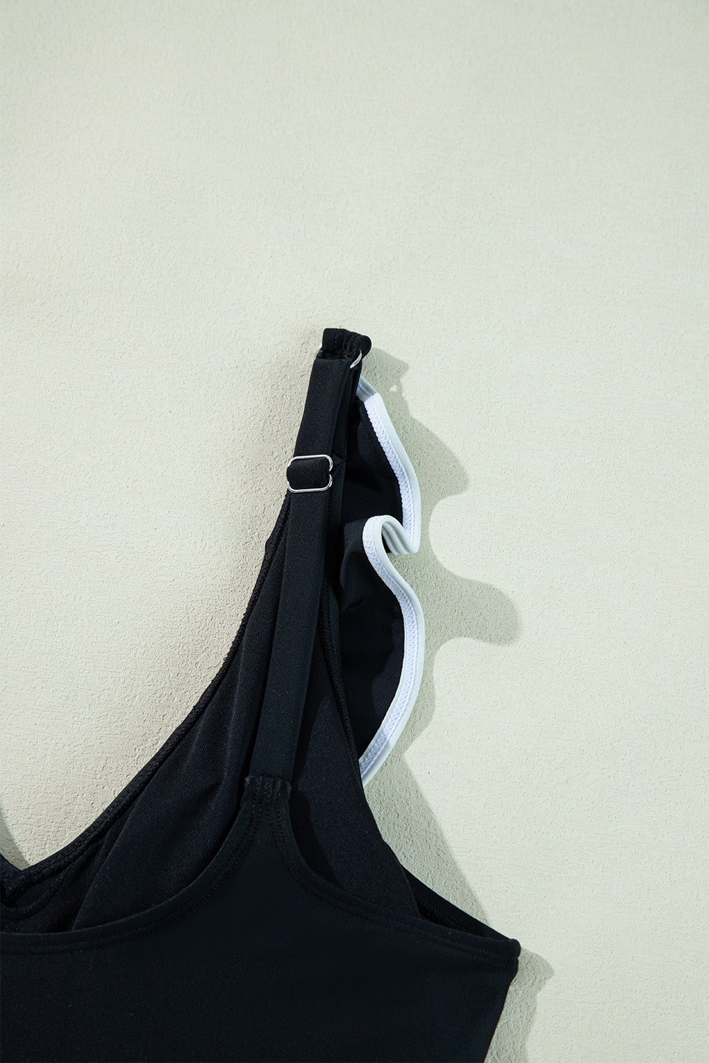 B&W Color Contrast Ruffled Wrap V Neck Swimsuit