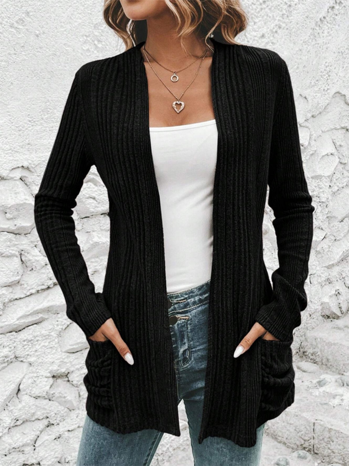 Black Open Front Cardigan