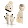 Printed Three-piece Hat Thick Scarf Touch Screen Gloves Beige Bazaare Mart Hat Scarf Set