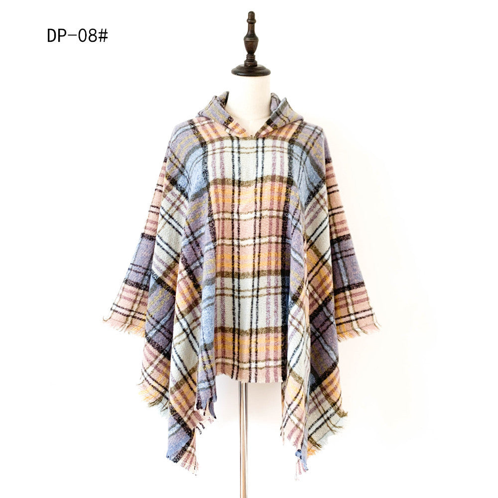 Plaid Hooded Poncho - Bazaare Mart
