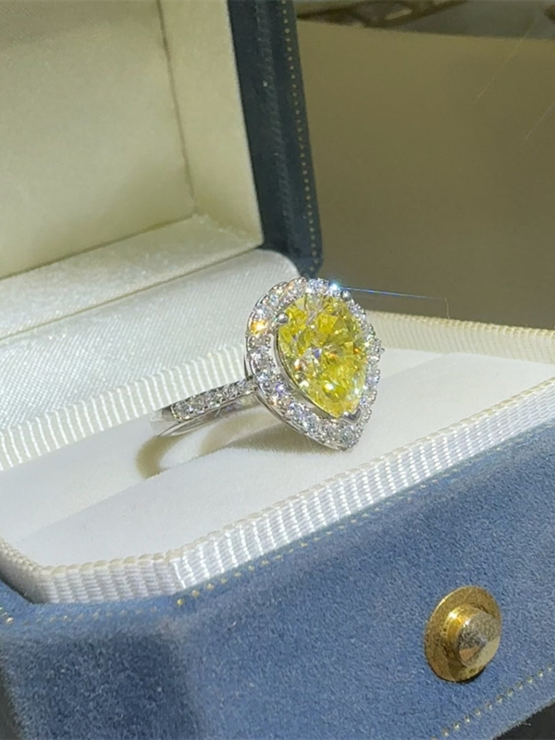 Yellow Moissanite Pear Shaped Ring