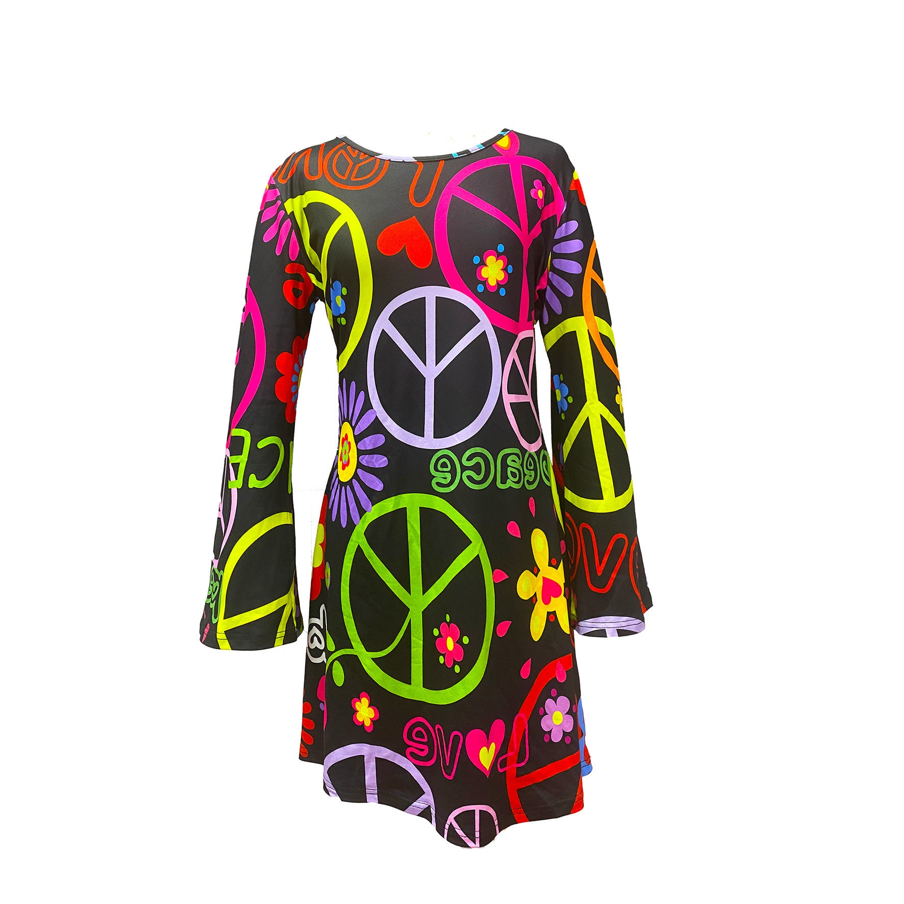 Retro Hippie Bell Sleeve Mini Dress – Boho Geometric Print High Waist Dress Vintage Skirt 8 CJ Dropshipping Retro Hippie Dress