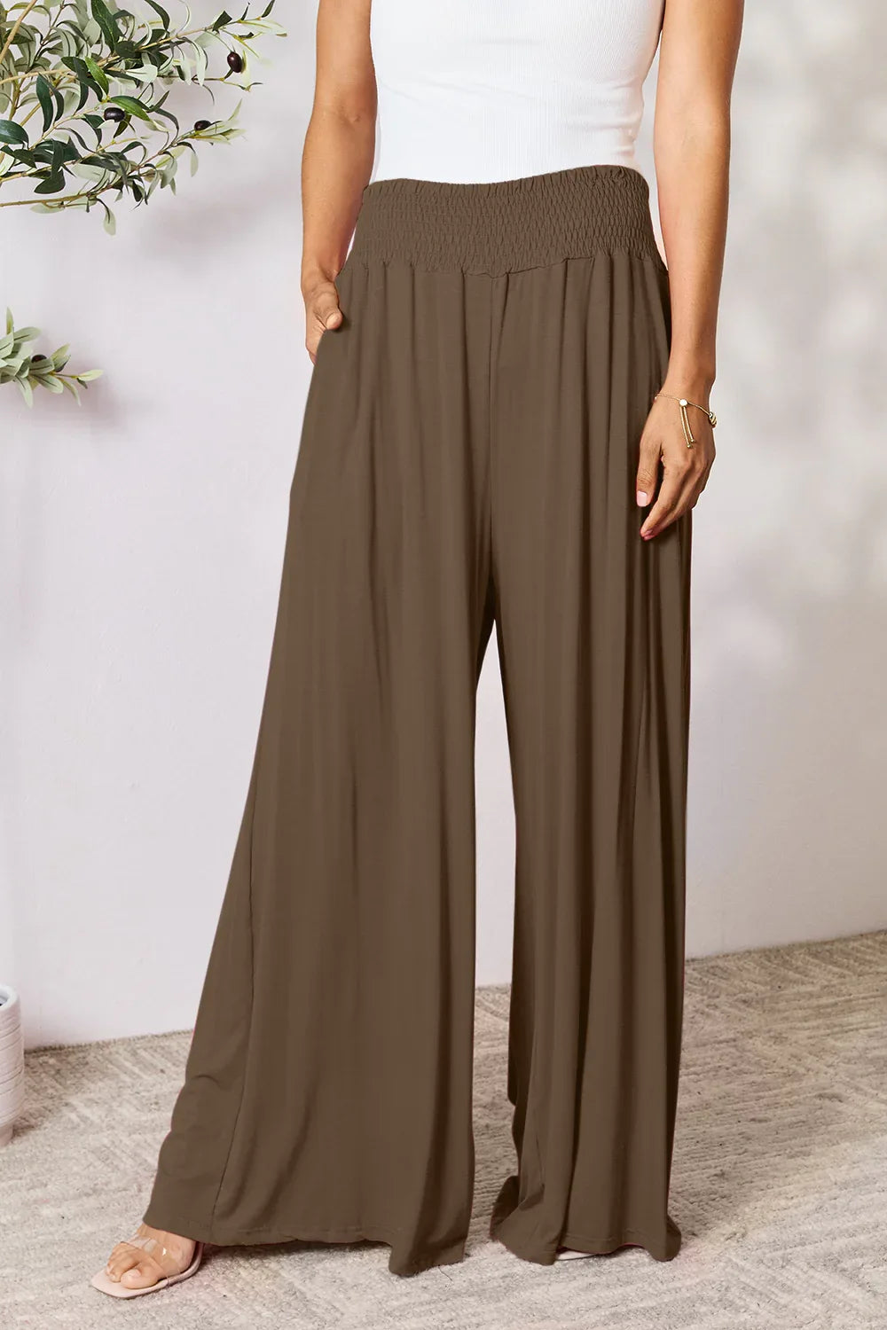 Solid Color Rayon Palazzo Pants Coffee Brown Trendsi Palazzo Pants