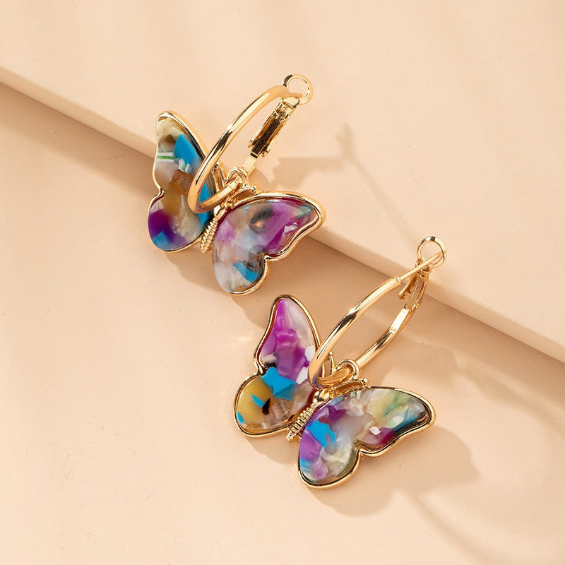 Colorful Drop Butterfly Hoop Earrings