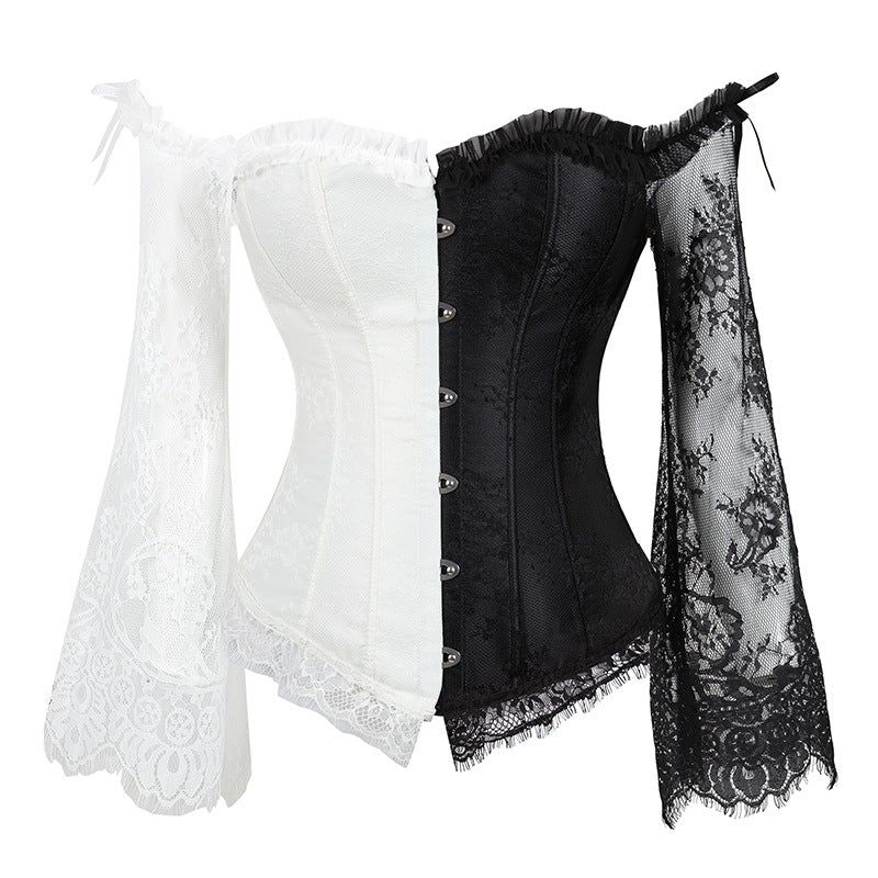 Steampunk Gothic Lace Off-Shoulder Corset Bustier Top CJ Dropshipping Gothic B&W Blouse
