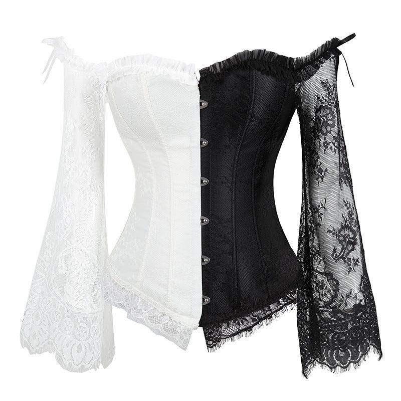Steampunk Gothic Lace Off-Shoulder Corset Bustier Top Half B&W CJ Dropshipping Gothic B&W Blouse