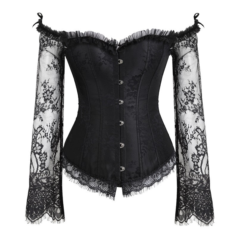 Steampunk Gothic Lace Off-Shoulder Corset Bustier Top Black CJ Dropshipping Gothic B&W Blouse