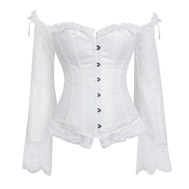 Steampunk Gothic Lace Off-Shoulder Corset Bustier Top White CJ Dropshipping Gothic B&W Blouse