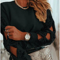 Hollow Embroidered Sequin Long-Sleeved Sweater Black Bazarre Mart Hollow Sequin Sleeve Sweater