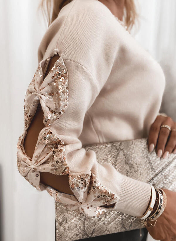 Hollow Embroidered Sequin Long-Sleeved Sweater