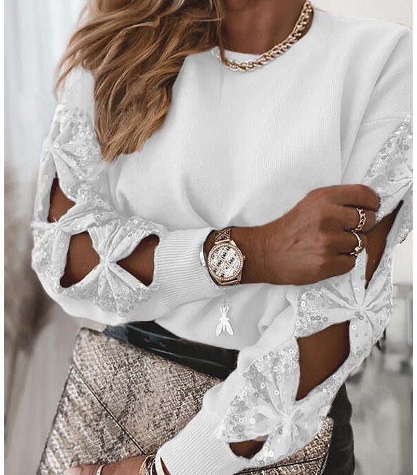 Hollow Embroidered Sequin Long-Sleeved Sweater