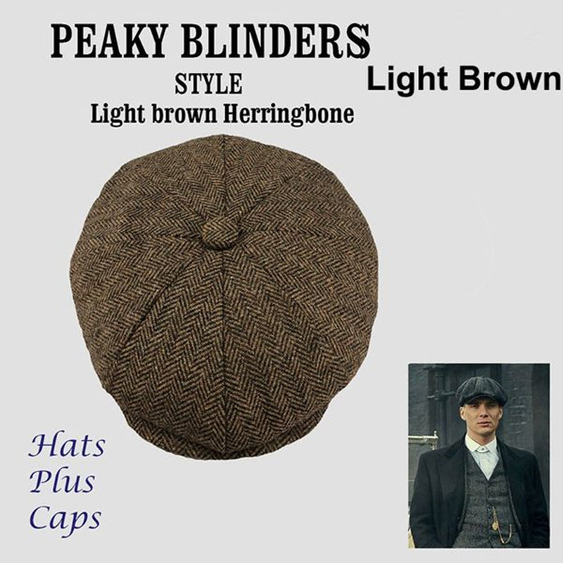 Men's Brown Wool Herringbone Newsboy Cap 