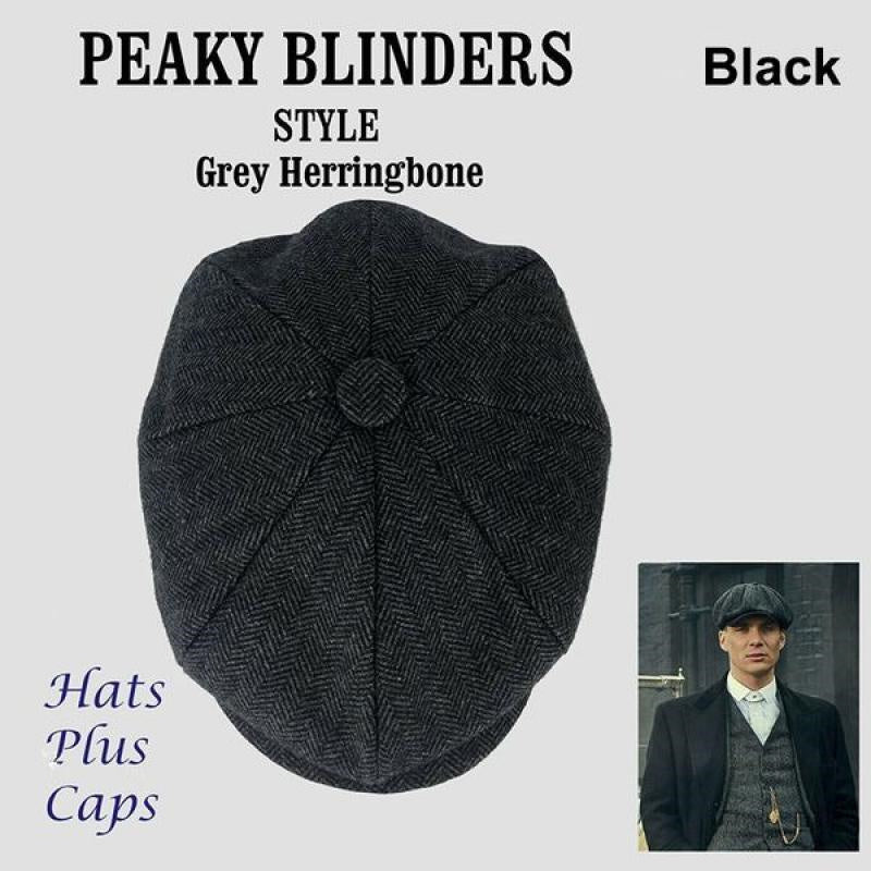 Men's Grey Wool Herringbone Newsboy Cap 