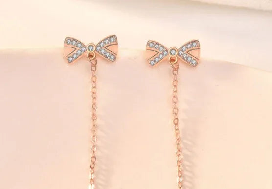Dainty Bowknot Tassel Earrings Bazarre Mart Gold Bow Dangle Earrings