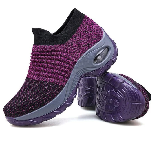 Two Tone Purple Breathable Slip On Knit Walking Shoes