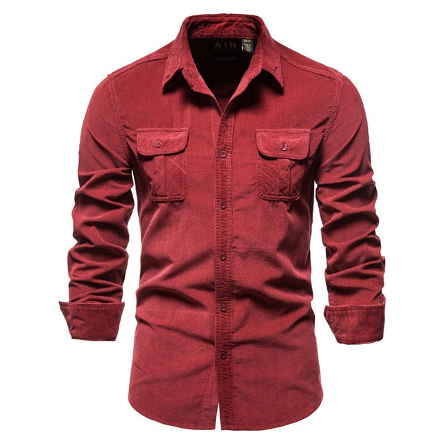 Men's Casual Long Sleeve Button Up Rust Shirt