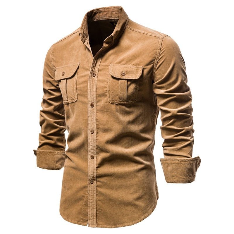 Men's Casual Long Sleeve Button Up Khaki Shirt