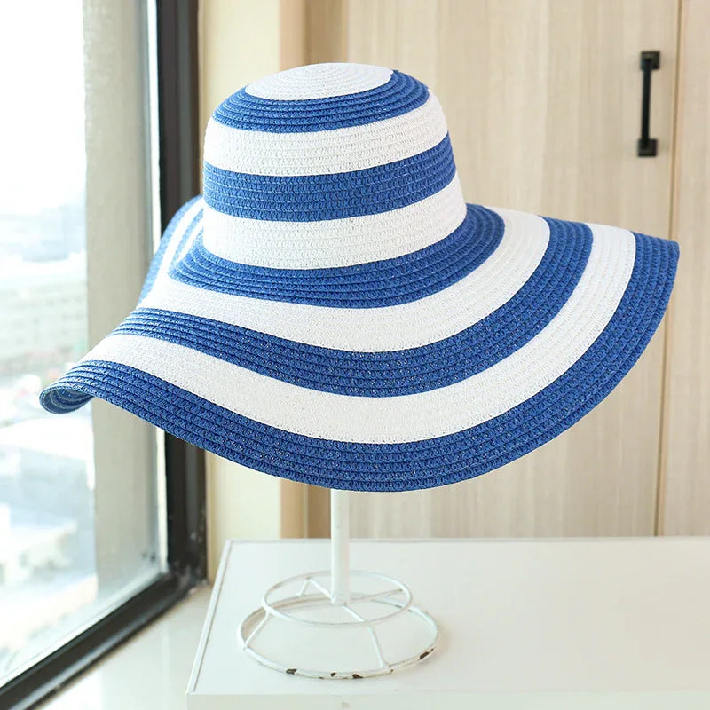 Striped Beach Hat Blue Bazaare Mart Striped Beach Hat