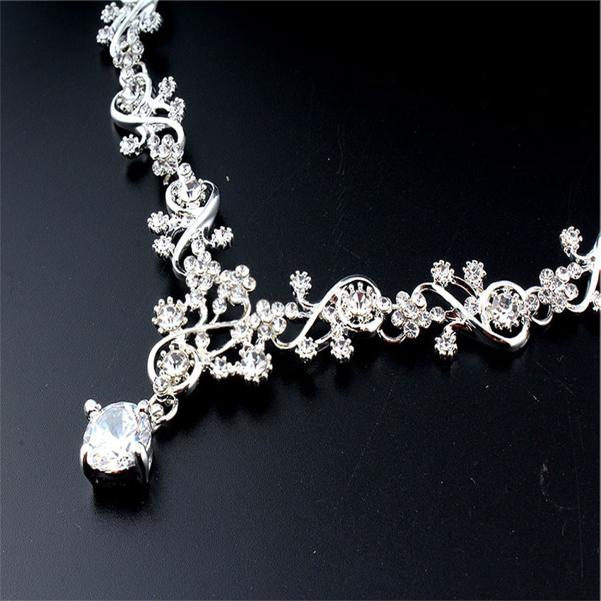 Floral Rhinestone Necklace Earring Sets